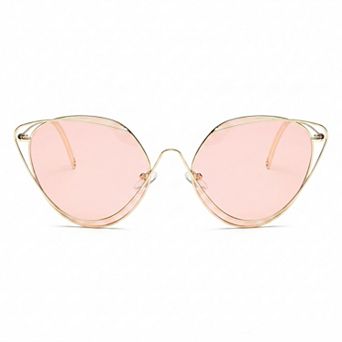 Oversized Round Cat Eye Sunglasses with Fashionable Thin Metal Frame Stylish Retro Look