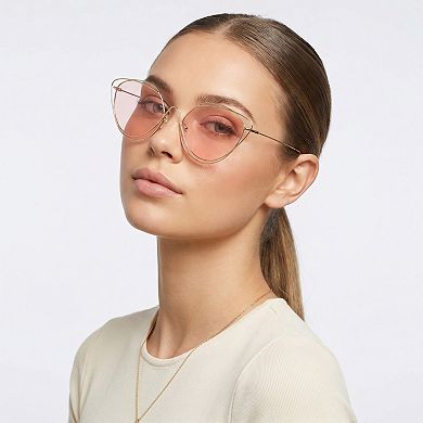 Oversized Round Cat Eye Sunglasses with Fashionable Thin Metal Frame Stylish Retro Look