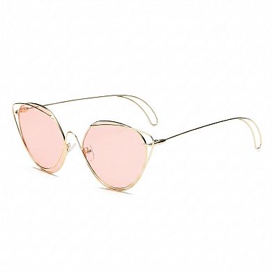 Oversized Round Cat Eye Sunglasses with Fashionable Thin Metal Frame Stylish Retro Look