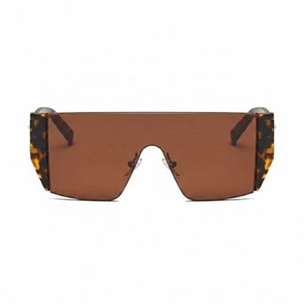 Retro Half-Frame Flat Lens Fashion Square Sunglasses with Slim Metal Arms