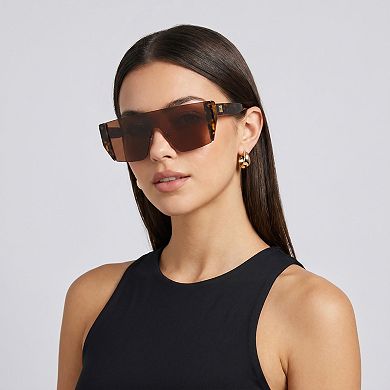 Retro Half-Frame Flat Lens Fashion Square Sunglasses with Slim Metal Arms