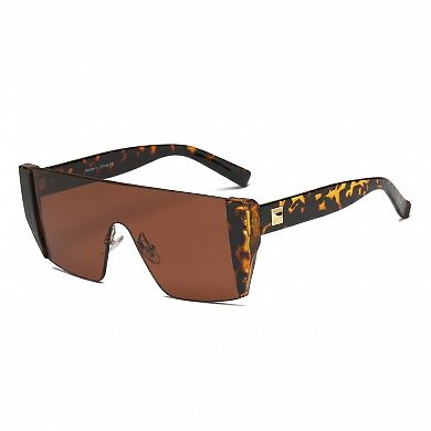 Retro Half-Frame Flat Lens Fashion Square Sunglasses with Slim Metal Arms