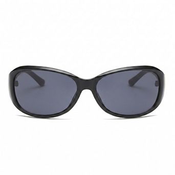 Oversized Square Frame Sunglasses with Dark Lenses and Gold Accent Temples