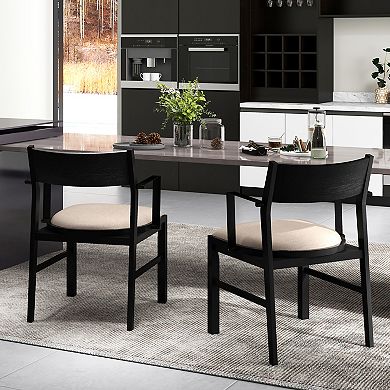 Upholstered Dining Chairs Set Of 2 With Solid Wood Frame And Padded Seat