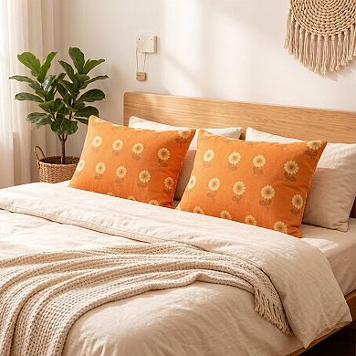2-Piece Cotton Pillowcases with Vibrant Flower Print Design for Bedroom, Soft and Cozy Bedding Set
