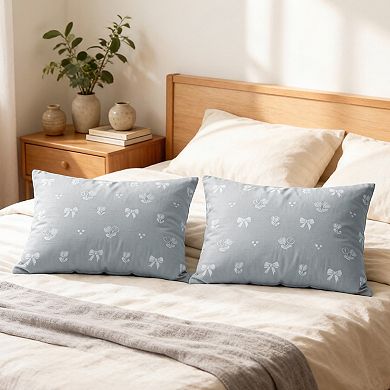 2-Piece Cotton Pillowcases with Bow and Tulip Print Design for Bedroom, Soft and Cozy Bedding Set
