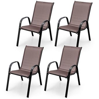 Stackable Patio Dining Chair Set of 4 with Armrests and Steel Frame