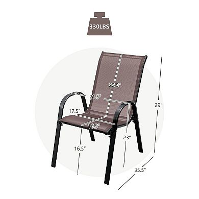 Stackable Patio Dining Chair Set of 4 with Armrests and Steel Frame