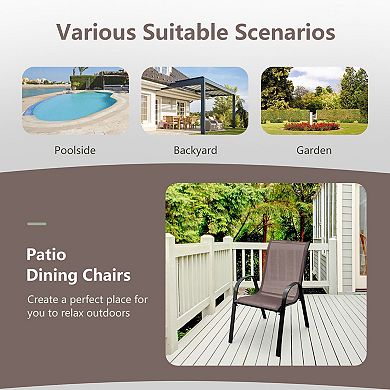 Stackable Patio Dining Chair Set of 4 with Armrests and Steel Frame