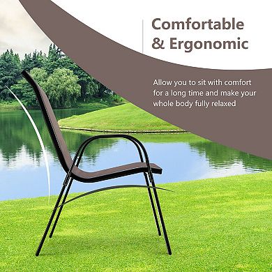 Stackable Patio Dining Chair Set of 4 with Armrests and Steel Frame