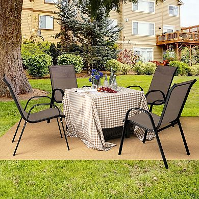 Stackable Patio Dining Chair Set of 4 with Armrests and Steel Frame