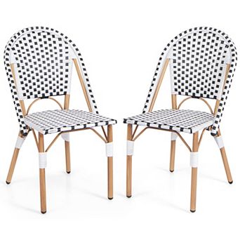 Set Of 2 French Bistro Chairs With PE Rattan And Galvanized Metal Frame