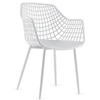 Set Of 4 Modern Dining Chairs With Hollow Back And Metal Frame