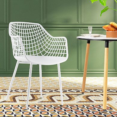 Set Of 4 Modern Dining Chairs With Hollow Back And Metal Frame
