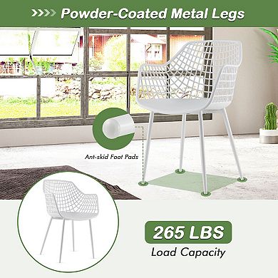 Set Of 4 Modern Dining Chairs With Hollow Back And Metal Frame