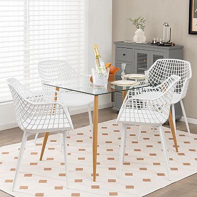Set Of 4 Modern Dining Chairs With Hollow Back And Metal Frame