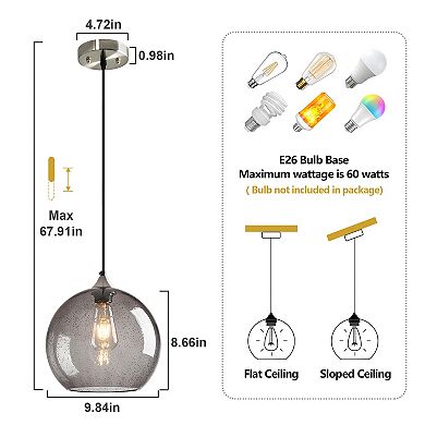 ZLAIQB 1-Light Pink Glass Modern Globe Pendant 9.84in Pendant Light