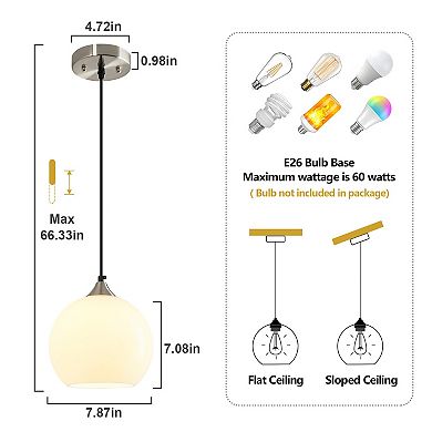 ZLAIQB 1-Light 2Pack Light Blue Glass Modern Globe Pendant 7.87in Pendant Light