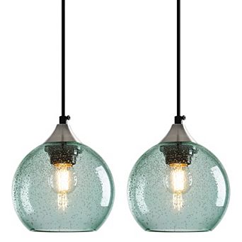 ZLAIQB 1-Light 2Pack Light Blue Glass Modern Globe Pendant 7.87 in Pendant Light