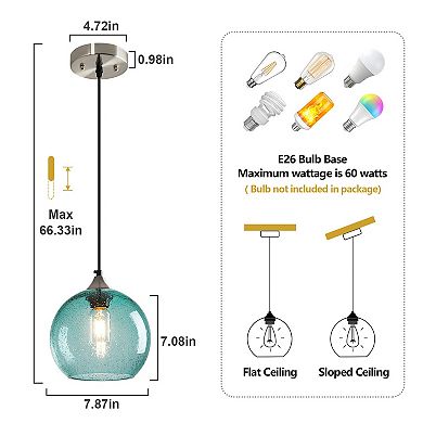 ZLAIQB 1-Light Amber Glass Modern Globe Pendant 7.87in Pendant Light