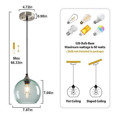 ZLAIQB 1-Light 3Pack Light Green Glass Modern Globe Pendant 7.87in Pendant Light