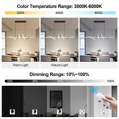 Modern Aluminum LED Chandelier, Dimmable Remote Control Pendant Light for Kitchen Island Dining Room