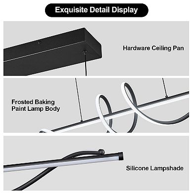 Modern Aluminum LED Chandelier, Dimmable Remote Control Pendant Light for Kitchen Island Dining Room