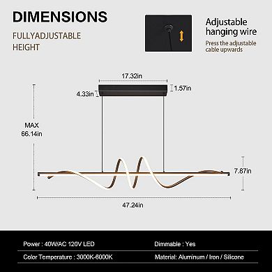 Modern Aluminum LED Chandelier, Dimmable Remote Control Pendant Light for Kitchen Island Dining Room