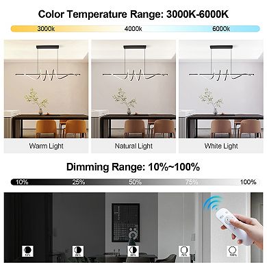 ZLAIQB 2-Light Black Irregular Aluminum Dimmable Remote Control 55in Pendant Light
