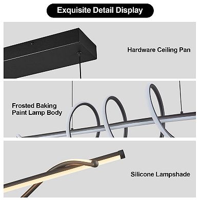 ZLAIQB 2-Light Black Irregular Aluminum Dimmable Remote Control 55in Pendant Light