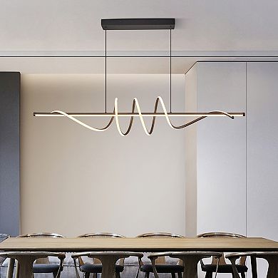 ZLAIQB 2-Light Black Irregular Aluminum Dimmable Remote Control 55in Pendant Light