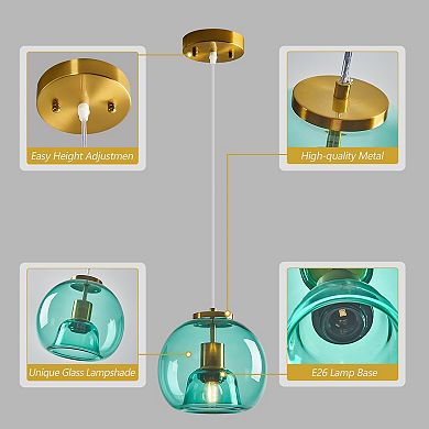 ZLAIQB 1-Light 2Pack Light Green Glass Globe Modern Pendant 7.87in Pendant Light