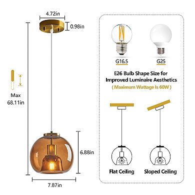ZLAIQB 1-Light 2Pack Light Green Glass Globe Modern Pendant 7.87in Pendant Light