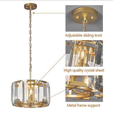 ZLAIQB 4-Light Crystal Round Farmhouse Semi Flush Mount Pendant Light