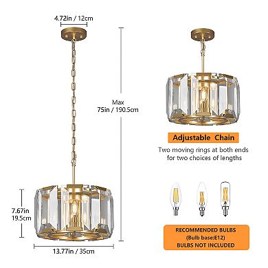 ZLAIQB 4-Light Crystal Round Farmhouse Semi Flush Mount Pendant Light