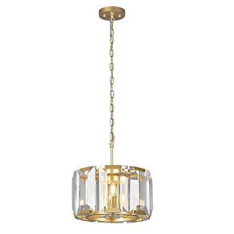 Farmhouse Round Crystal Pendant Light, Semi Flush Mount Ceiling Fixture for Living Room Bedroom