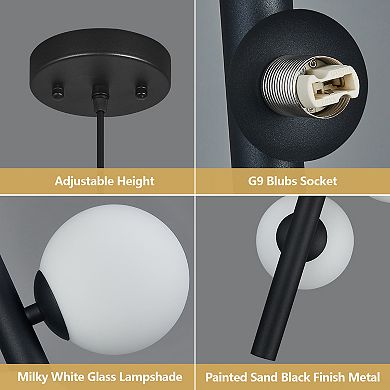 ZLAIQB 5-Light Glass MidCentury Globe Height Adjustable Pendant Light