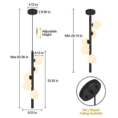 ZLAIQB 5-Light Glass MidCentury Globe Height Adjustable Pendant Light