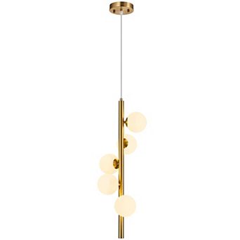 ZLAIQB 5-Light Gold Finish Milk Glass Modern Pendant Mount 9.25 in Ceiling Light