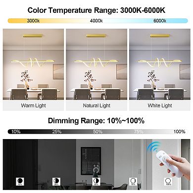 Modern Aluminum LED Chandelier, Dimmable Remote Control Pendant Light for Kitchen Island Dining Room