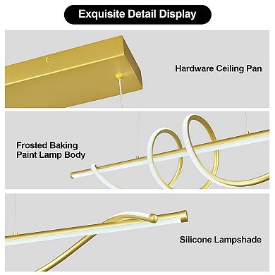 Modern Aluminum LED Chandelier, Dimmable Remote Control Pendant Light for Kitchen Island Dining Room