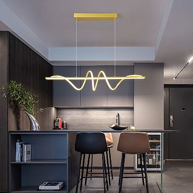 Modern Aluminum LED Chandelier, Dimmable Remote Control Pendant Light for Kitchen Island Dining Room