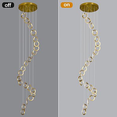 ZLAIQB 24-Light Gold LED Modern 24 Ring Ceiling Mount 6.69in Pendant Light