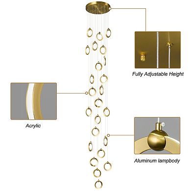 ZLAIQB 24-Light Gold LED Modern 24 Ring Ceiling Mount 6.69in Pendant Light