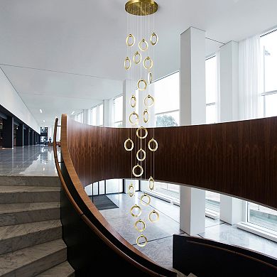 ZLAIQB 24-Light Gold LED Modern 24 Ring Ceiling Mount 6.69in Pendant Light