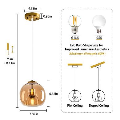 ZLAIQB 1-Light Light Green Glass Globe Modern Pendant 7.87in Pendant Light