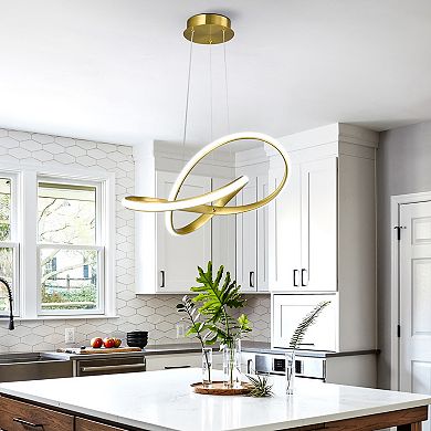 Modern LED Adjustable Chandelier, Irregular Ring Ceiling Light for Kitchen Island Dining Room