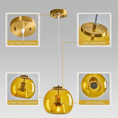 Modern Glass Globe Pendant Light, Adjustable Hanging Fixture for Kitchen Island Dining Room Bedroom