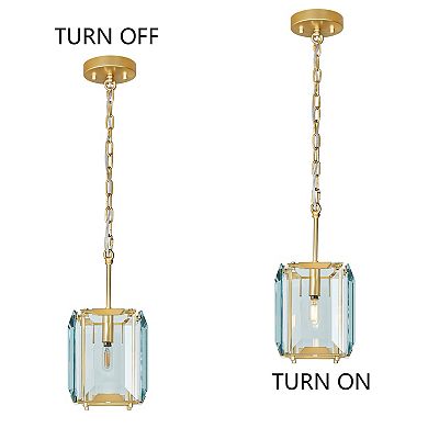 ZLAIQB 1-Light Gold Crystal Rectangle Farmhouse Semi Flush Mount 7.08in Pendant Light