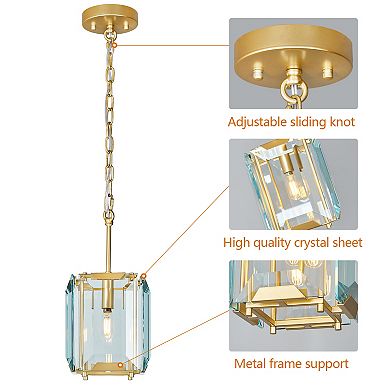 ZLAIQB 1-Light Gold Crystal Rectangle Farmhouse Semi Flush Mount 7.08in Pendant Light